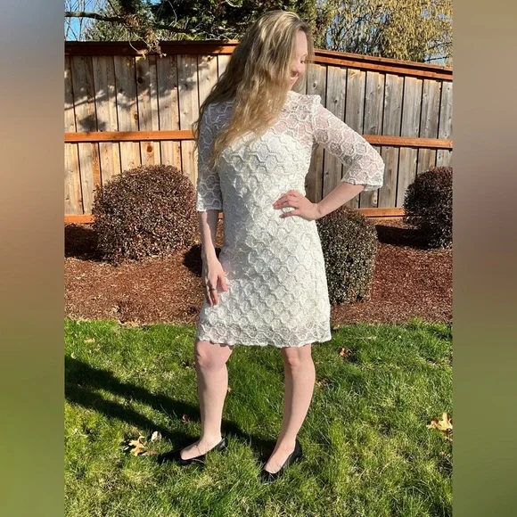 60s Informal White Wedding Party Dress by CARROLLS, Twiggy Style Mini Dress S - Picture 5 of 5